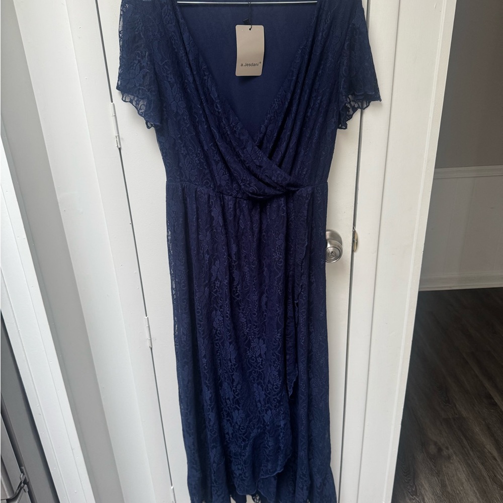 Navy Lace Wrap Maxi Dress Large